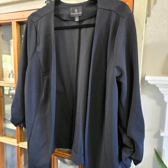 Worthington Women's Black Buttonless Ruched Sleeve Blazer Size XL - Picture 1 of 8